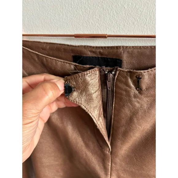 Express World Brand Womens Flat Front Leather Bootcut Pants Bronze Sz M - Picture 9 of 11